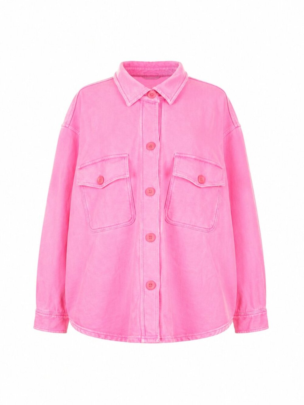 Good American Hot Pink Oversized Cotton Shacket Jacket, 5/6 (2X–3X)